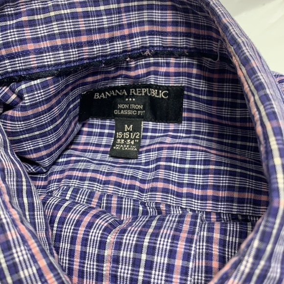 Men’s Banana Republic Blue Pink Plaid Button Down Long Sleeve Shirt Size M - Picture 2 of 5